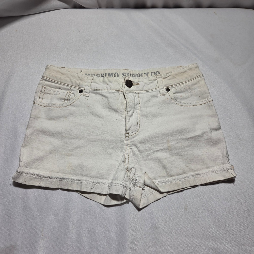 Mossimo Supply Co‎ Girls White Denim Shorts Size XL 14/16 Frayed Hem Embroidered